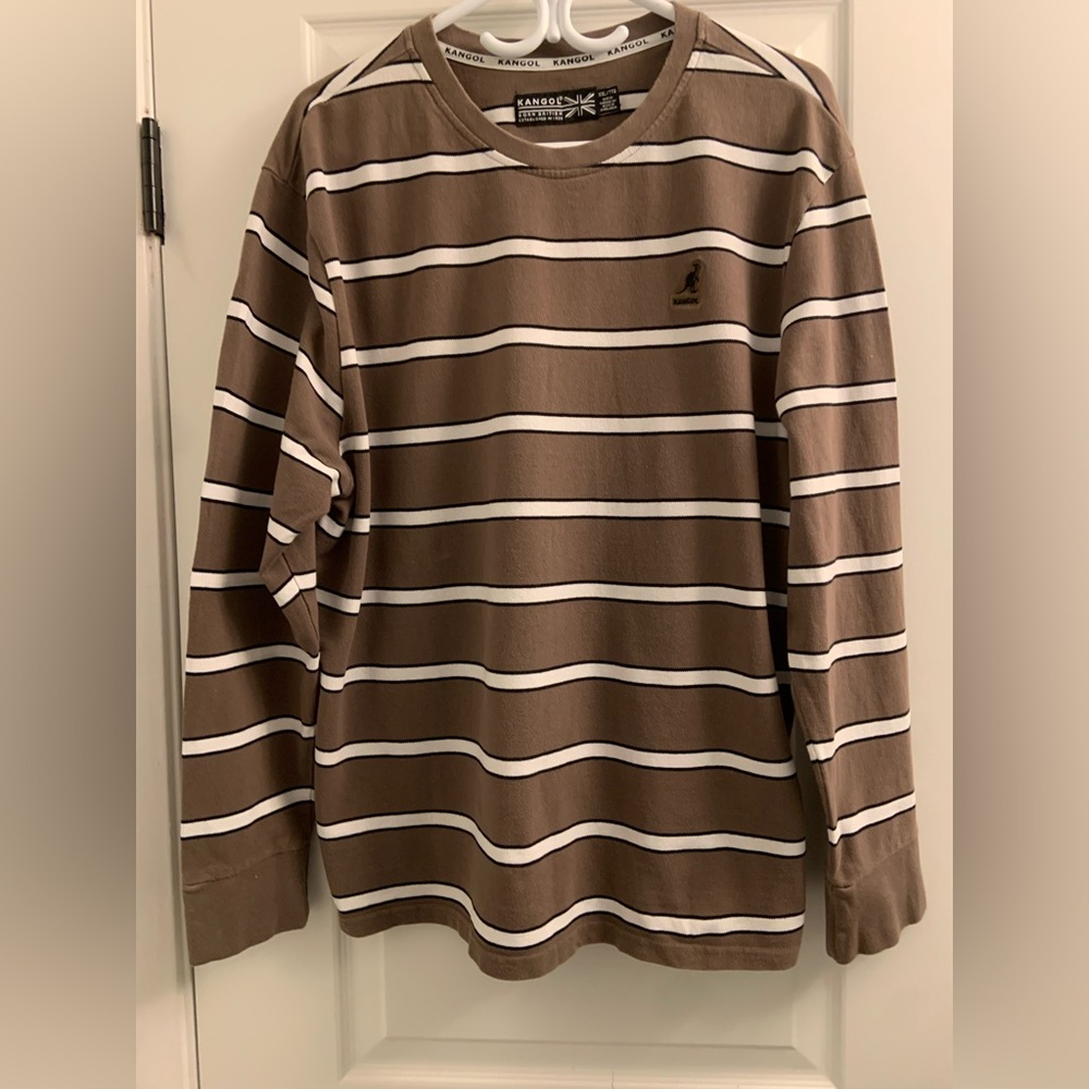 Kangol Long Sleeve Brown and White Striped Tee